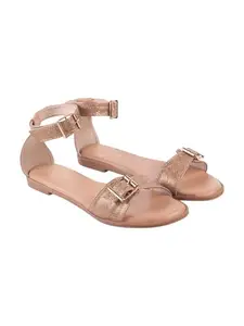 Shoetopia Chic & Comfy Ankle Strap Copper Flat Sandals for Everyday Elegance For Women & Girls /EU36