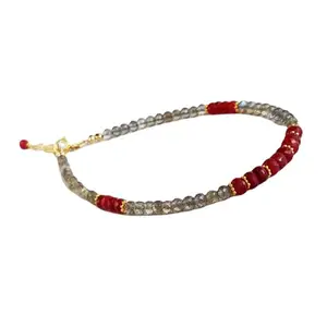 RRJEWELZ Ruby & Labradorite bracelet for men & women - 3-3.5mm Rondelle Faceted beads - 7 Inch Adjustable with Gold plated clasp – Healing, Fashion, Gift, Spiritual, Yoga|LCBR_RR_08560