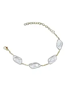 V FASHION JEWELLERY Pearl Gold Link Chain Bracelet For Women-Gold stylish anti tarnish bangles for women kada for women accessories Jewellery