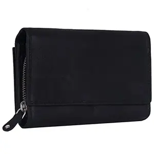 Delfin Genuine Leather | Multi Compartment Ladies Wallet (Black)