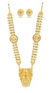 Sk jewellery Women`s Traditional Gold Plated Necklace Set with Earrings for Women | Golden09 |Pack of 3