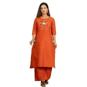 KF KRITVA FASHION Women's Long Pure Khadi Cotton Lace Work Street Cut,off white color, Full Sleeve, Casual Office Wear Stylish Readymade Kurti with Palazzo Pant Set