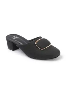 Carlton London Women Black Stylish Slip-on Casual Wear, Party and Formal Wear Mule with Block Heels (37)