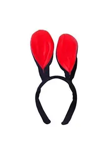 KAVIN Plush Bunny Ear Cartoon Hairband Hair Styling Accessories For Girls And Women Multicolor (Red and Black)