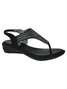 AJANTA Women Black Flat Sandal EL4003