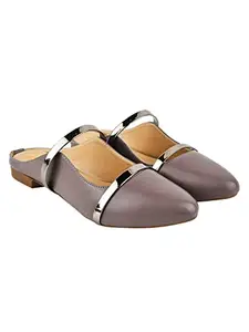 Shoetopia Stylish Grey Flat Mules for Women & Girls /UK4