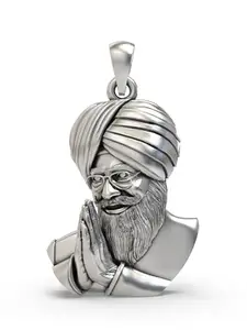 Exotic India 925 Sterling Silver Spiritual Guru Gurinder Singh Ji Pendant Faith-Based Jewelry for Devotees