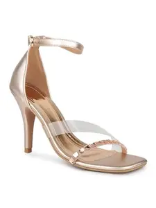 Inc.5 Women Rose Gold Embellished Party Stiletto Heels With Ankle Loop
