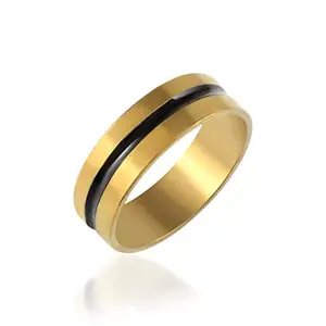 ADMIER Gold plated Black Band Ring Noble Men Band Style Titanium Steel Ring for Men & Boys(ACOR0257)
