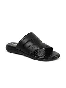 Paragon Men Black Leather Outdoor Sandals-6 UK (38 EU) (R10312G-Black)