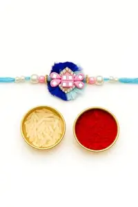 Designer Rakhi with Beads, Mirror Work & Faux Fur | Handmade Rakhi for Brother