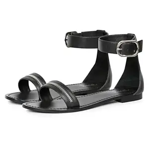 SaintG Womens Zip Decor Black Leather Sandals (Black, 3)