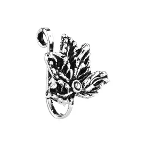 I Jewels Navratri Ethnic Silver Plated Leaf Design Clip On Non Piercing Pressing Type Nose Pin, Nose ring Stud For Women (NL130OX)
