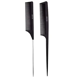 Colortrak Black Carbon Fiber Combs (2 Pack), One Extended 5" Pintail Comb, One Rattail Comb, Durable, Heat-Proof Comb, Anti-Static to Prevent Frizz, Bleach Safe Stainless Steel Pintail