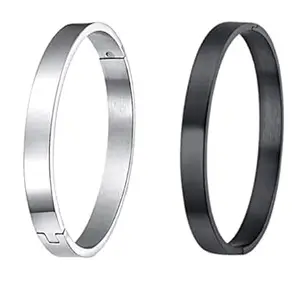 Soni Jewellery Kada Bracelets for Men Stainless Steel Black And Silver Kadaa Bracelet for Men and Boys - pack of 2 - Fits Everyone