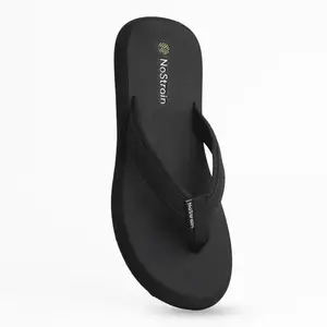 NoStrain Women's Angular Slippers - Lightweight Canvas Slip-Ons with a Triple-Density EVA Sole (Bold Black, UK Footwear Size System, Adult, Women, Numeric, Medium, 5)