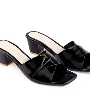Paduki Women's Footwear Block heels slip On Solid Casual Stylish sandals (Black-7)