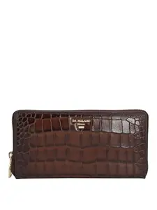 Da Milano Zip Leather Wallet for Women - Brown
