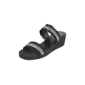 Mochi Women Black Denim Embellished Fashion Platforms Sandal UK/7 EU/40 (34-306)