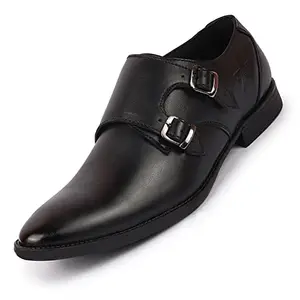 FAUSTO FST FOSMF-2024 BLACK-40 Men's Black Formal Wedding Party Genuine Leather Double Monk Strap Shoes (6 UK)