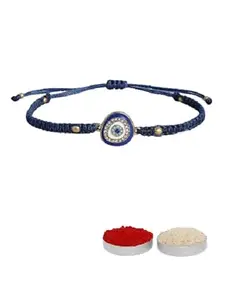 El Regalo Evil Eye CZ Bracelet Rakhi for Brother with Roli Chawal & Rakhi Message Card - Lucky Protection Rakhi to Avoid Negative Energies for Brother/Sister-in-Law/Niece or Nephew (Option-1)