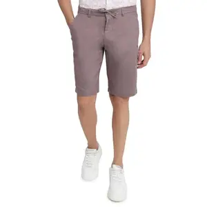 Colorplus Men Regular Fit Plain Pattern Cotton Linen Blend Casual Shorts (Size:40)-CMHQ00584-V6 Violet