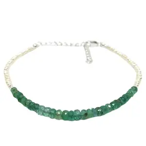 LKBEADS Silver Plated Bracelet with Green Faceted Emerald Beads – Rondelle 2-3mm – 7 inch Adjustable – For Men & Women|LK_STACK_02404