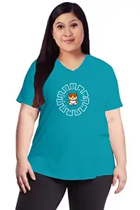 OPLU Women's Plus Size Yoga Feature Cotton Graphic Printed V Neck Half Sleeve Yoga Tshirt Pootlu.(Pooplu_Turquoise_4X-Large)
