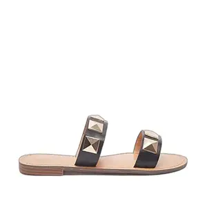 shoexpress Womens Studded Strappy Slide Sandals, Black, 6