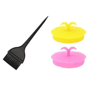 ZAUKY 2PCS MULTICOLOR PLASTIC BEST MINI POCKET ROUND HAIR COMB WITH 1PCS HAIR DYE BRUSH(COMBO PACK)(MULTICOLOR)