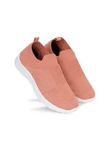 AADI Women's Pink & White Knitted Leather Outdoor Casual Shoes