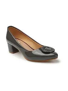 ELLE Women's EL-SAB-W-29 Classic, Stylish and Comfortable Pump Shoes for Casual I Office UseI Daily Use Grey Heeled Sandal-3 Kids UK