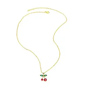 Pratyaksha Jewels Sweet Cherry Pendant Necklace Set for Women & Girls Gold-Plated Chain, Red Crystal Cherries with Crystal Leaves