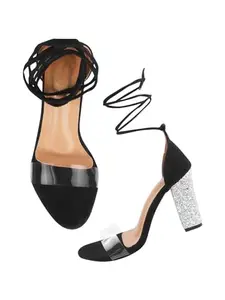 Shoetopia Women's Heel-1815 Heeled Sandal-3 Kids UK (Heel-1815-Black)-EU36