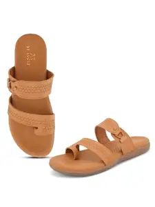 XE Looks Women's Tan Double-Adjustable Straps Slipper | Textured Design | Lightweight & Comfortable Slippers For Girls & Women