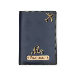 NAVYA ROYAL ART Personalised Name & Charm Leather Passport Cover Holder for Men & Women (Blue) - Customised Passport Holder for Gift