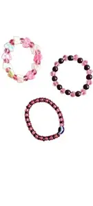 Pink AND BLACK Beaded Bracelet Set, Elastic Stretch Design, 3 Pieces, EVIL EYE
