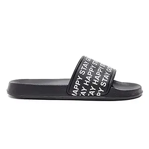 shoexpress Men's Printed Open-Toe Slide Slippers Black 9.5 Kids UK (MLD2019279)
