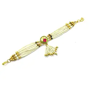 SheCARIO SheCARIO Traditional Gold Plated Bracelet Adjustable and Embellished With Crystal Made of Ethnic Pearl and Kundan for Women