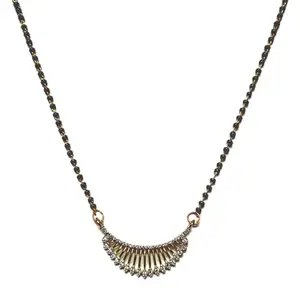Elegant Mangalsutra Necklace with Crystal-Studded Fan Pendant, Black and Gold Chain, Traditional Design
