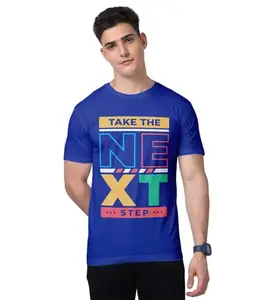 Print My Fashion Men's T-Shirt Regular Fit Round Neck Half Sleeve Combed Bio-Washed Cotton Next Step Motivational Graphic Printed T Shirt for Men (Royal Blue, S)