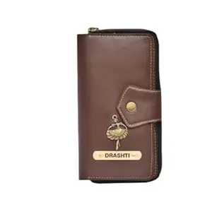 Vorak Ahimsa Ahimsa Leather Personalized Zip Around Women's Wallet| Customized with Name and Charm (Brown)