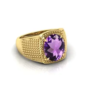 AMG GEMS 3.25 Ratti To 21.25 Ratti Amethyst (Katela) Ring Original Certified Astrological Birthstone Gold Plated Adjustable Ring for Men and Women,s