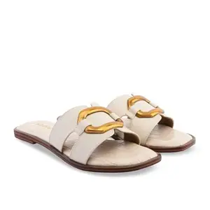 ROCIA By Regal Cream Women Casual Buckled Flats