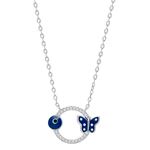 Fira Tiny Charm Blue Butterfly Evil Eye Pendant Chain | Silver Necklace For Women | Silver Necklace For Girls | 92.5 Pure Silver Jewellery