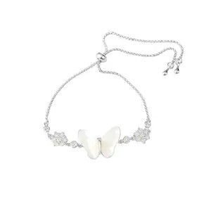 BRIA BY SAAR 925 Sterling Silver Butterfly Charm Bracelet for Women & Girls | Elegant Adjustable Mother of Pearl Design | Stylish Party & Occasion Wear Jewellery