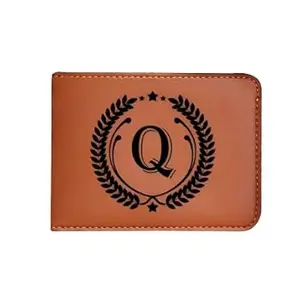 NAVYA ROYAL ART Men's Leather Wallet - Alphabet Name Leather Wallet for Mens - Q Letter Printed on Wallet - Brown