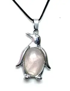 ASTROGHAR Natural Rose Quartz Crystals penguine Shaped Pendant Reiki Healing