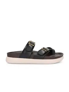 ASTEROID Men's Comfortable Slip On Sandals with Double Strap and Buckle Open Toe Slippers Soft Cushioned Sole for Outdoor and Indoor Use (Black-9)