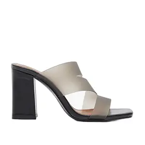 shoexpress Womens Translucent Slip-On Sandals with Block Heels, Black, 6.5